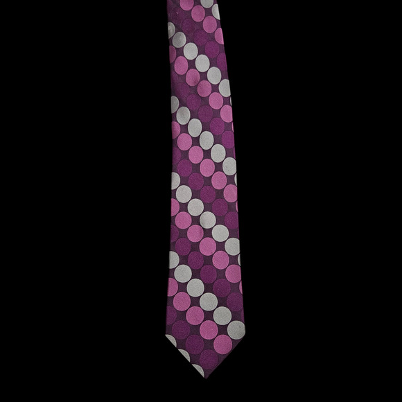Michael Michael Kors Purple Silver Pink Polka Dot Silk Necktie 3.75” Wide - Picture 2 of 7